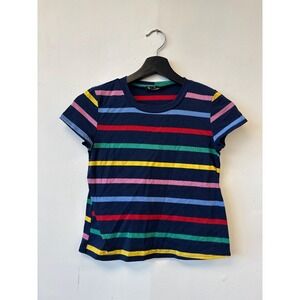 Vintage 579 Shirt Womens XS Navy Rainbow Stripe Short Sleeve Crewneck Tee Top 90